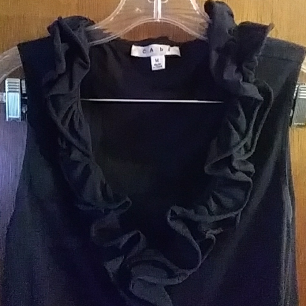 CAbi Black Ruffled V-Neck Tank Size M